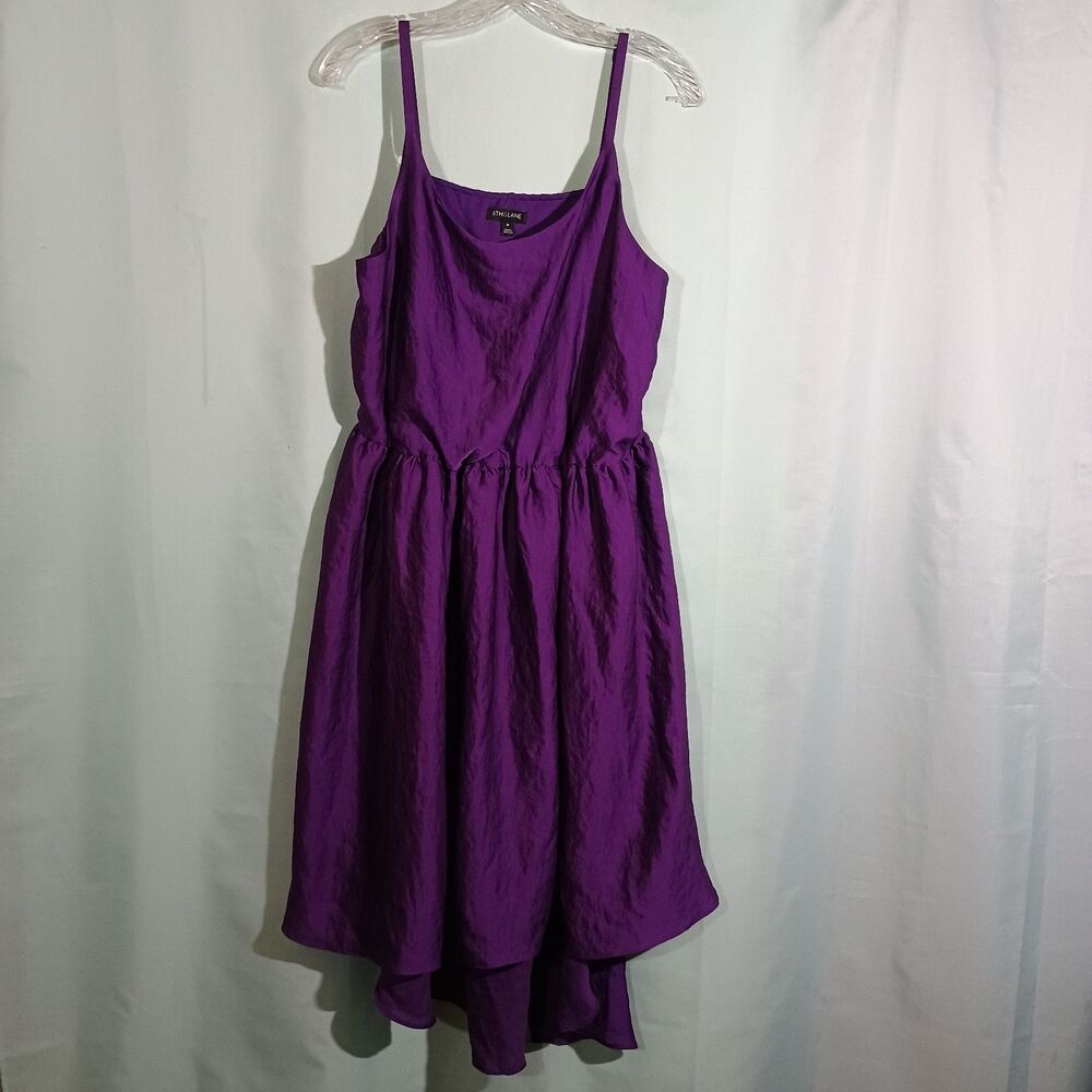 En Focus Studio Purple Fit Flare Dress Spaghetti Strap High Low Hem